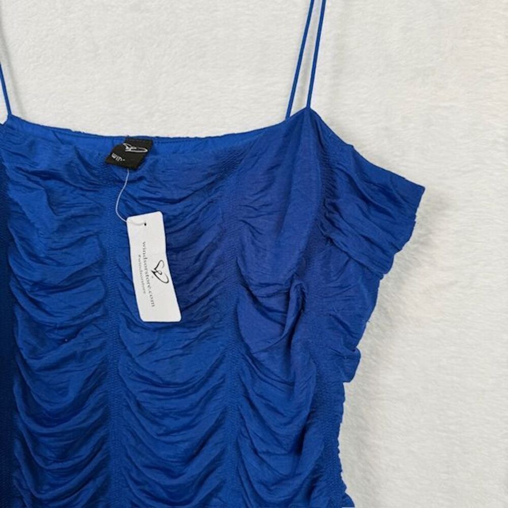 NWT Windsor Vivid Blue Backless Ruched Bodycon Mini Dress Stretch Size Large - Picture 2 of 10